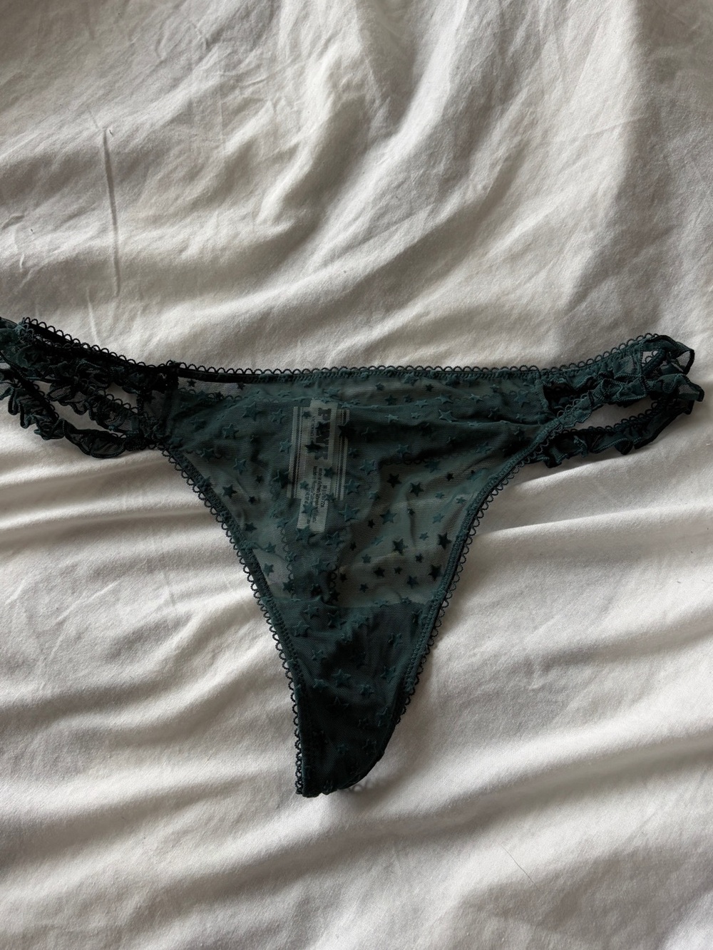 PINK Victoria's Secret Deep Teal Sheer Star Mesh Thong